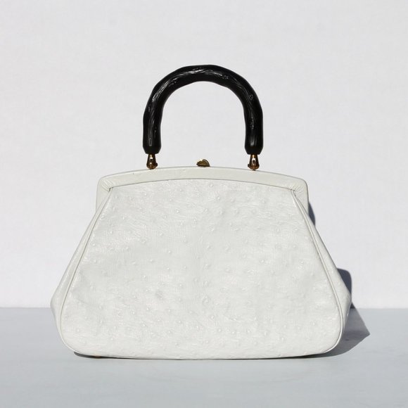 Vintage CORONET Ostrich Satchel - White/Black Handle - Excellent Condition - Picture 2 of 6